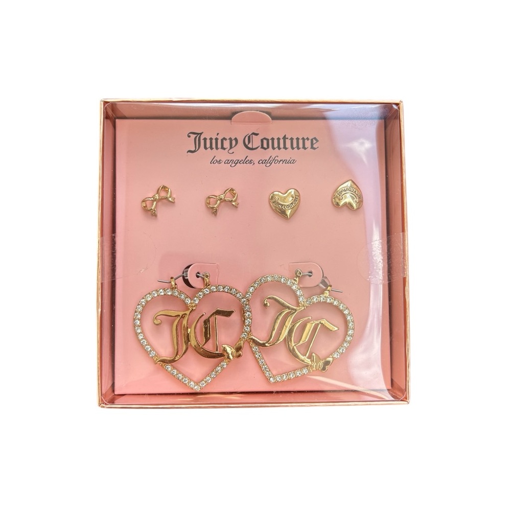 Juicy Couture Gold Heart Rhinestone Hoops & stud Earrings Set
